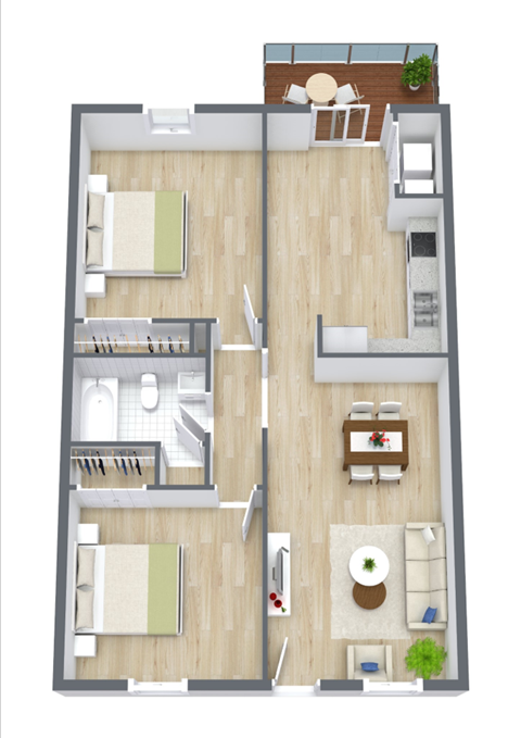 Rendering Ashford 2x1 floorplan 800 sq. ft. at Ashford Place Apartments in Kannapolis, NC 28081